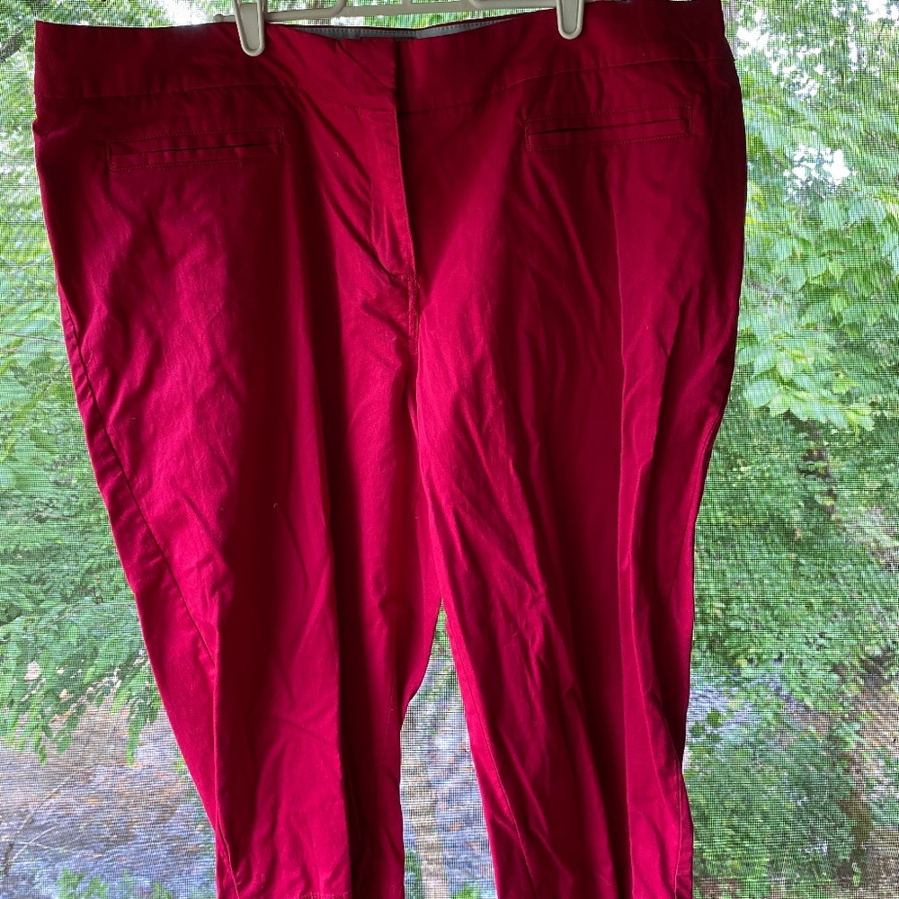 Avenue Signature Chino Capri Red Stretch Waist Size 18 Side Vents